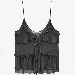COPY - New Zara Ruffle Sheer Black Tank XS